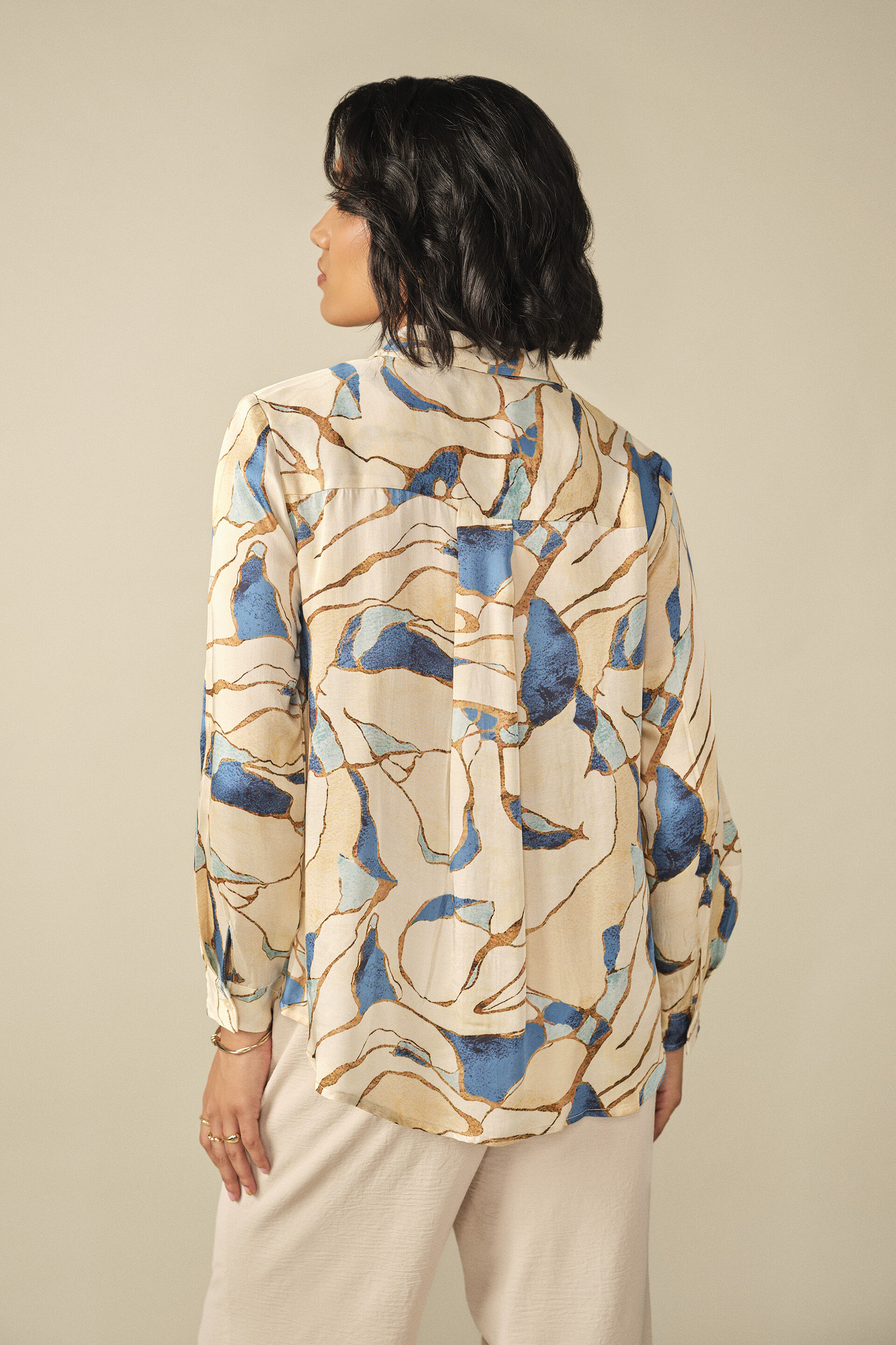 Abstract Print Modal Shirt in Blue, Blue, image 5